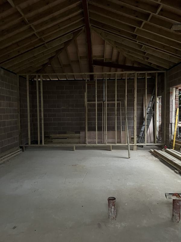 Blockwork walls and timber partitions