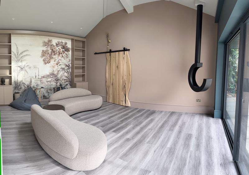 Living space with vaulted ceiling